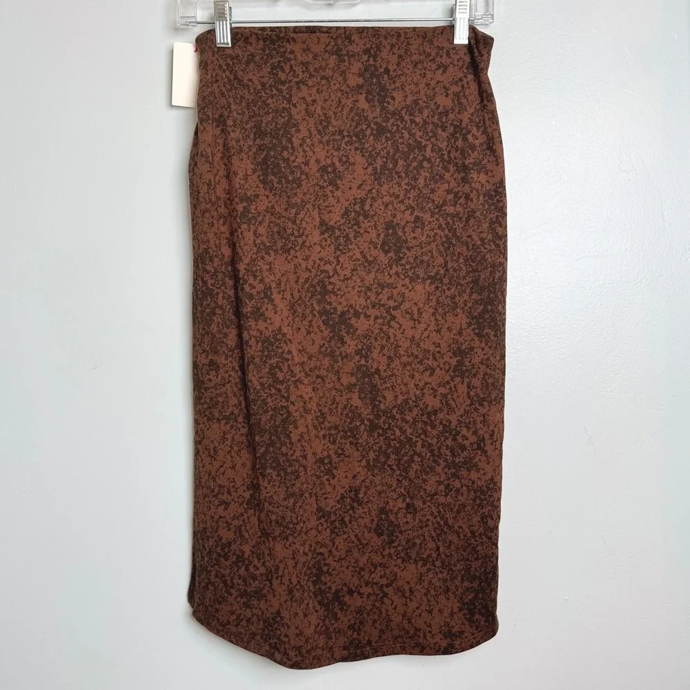 Open Edit Brown Print Ruched Tulip Hem Stretch‎ Pencil Skirt Women's - Picture 2 of 5